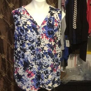 1X gorgeous blue and pink floral sleeveless top